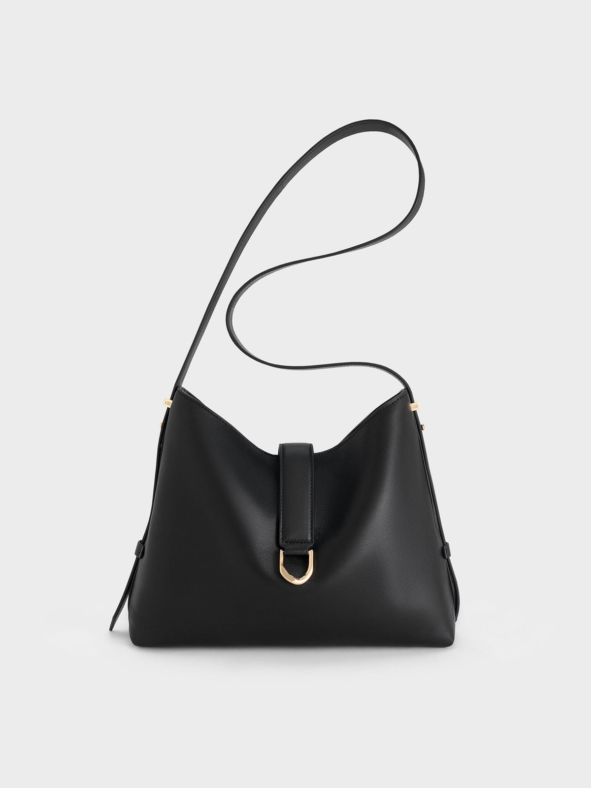 CHARLES & KEITH Trending / Gabine Leather Belted Hobo Bag - Black