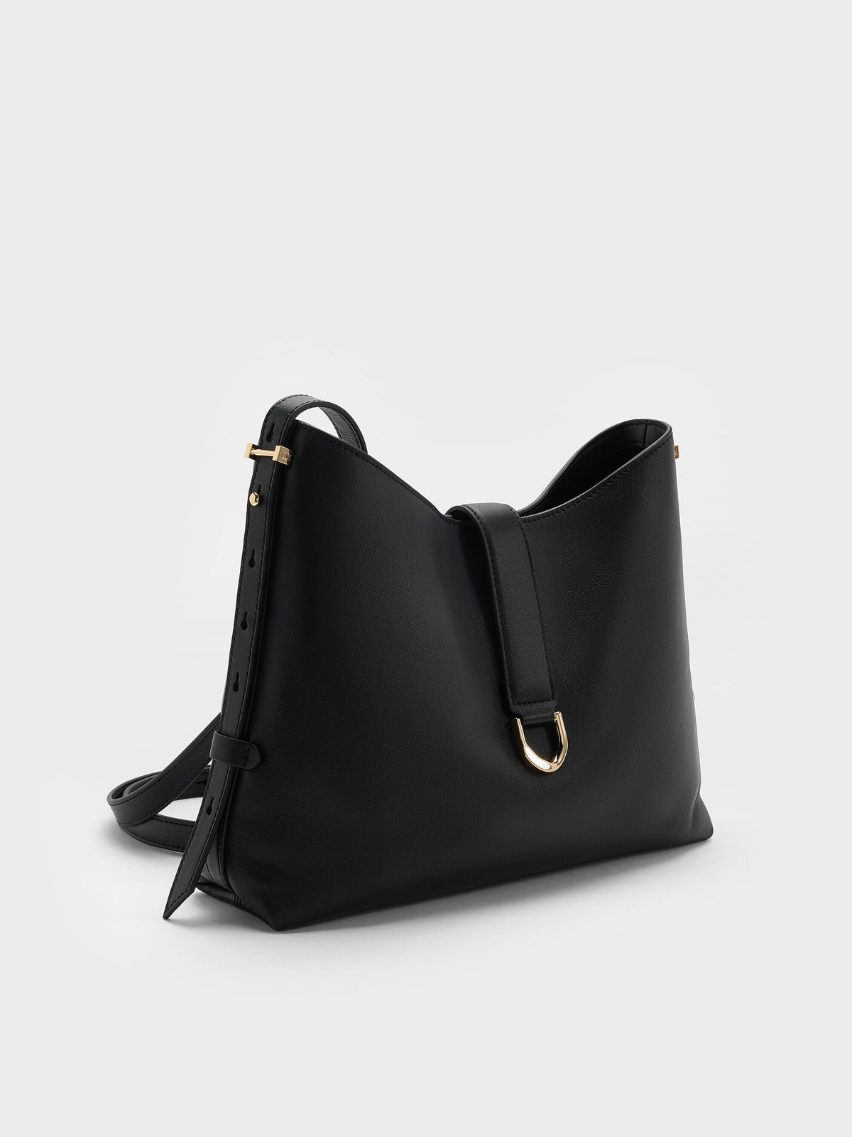 CHARLES & KEITH Trending / Gabine Leather Belted Hobo Bag - Black