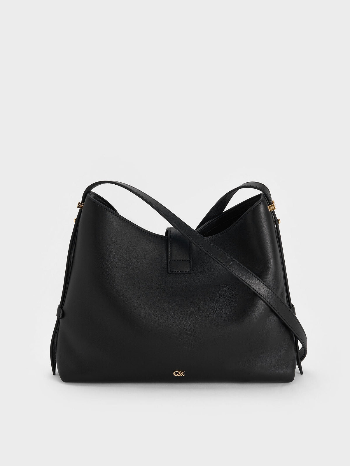 CHARLES & KEITH Trending / Gabine Leather Belted Hobo Bag - Black