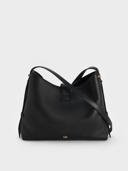 CHARLES & KEITH Trending / Gabine Leather Belted Hobo Bag - Black
