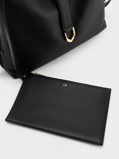 CHARLES & KEITH Trending / Gabine Leather Belted Hobo Bag - Black