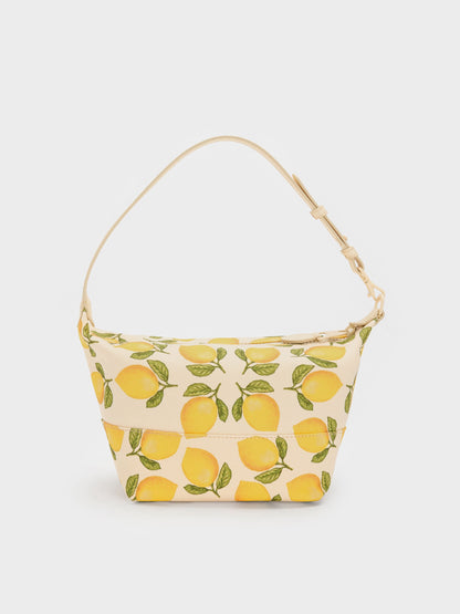 CHARLES & KEITH Featured / Amity Canvas Lemon-Print Hobo Bag - Butter Yellow