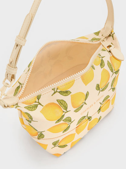 CHARLES & KEITH Featured / Amity Canvas Lemon-Print Hobo Bag - Butter Yellow