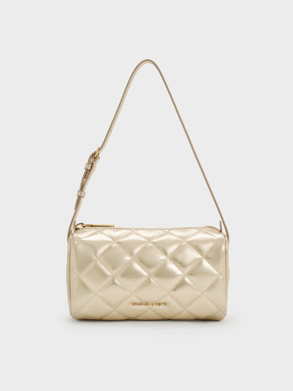 CHARLES & KEITH Great Value / Janie Metallic Quilted Shoulder Bag - Champagne