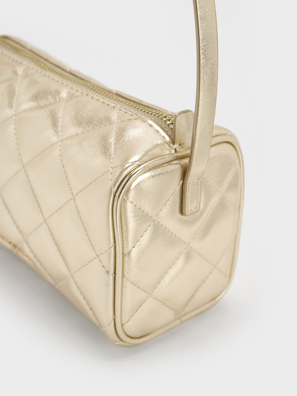 CHARLES & KEITH Great Value / Janie Metallic Quilted Shoulder Bag - Champagne