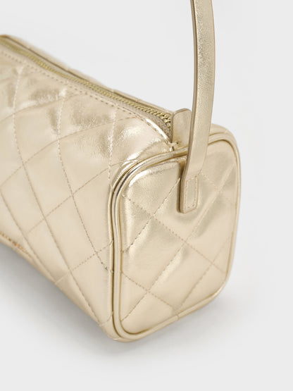 CHARLES & KEITH Great Value / Janie Metallic Quilted Shoulder Bag - Champagne