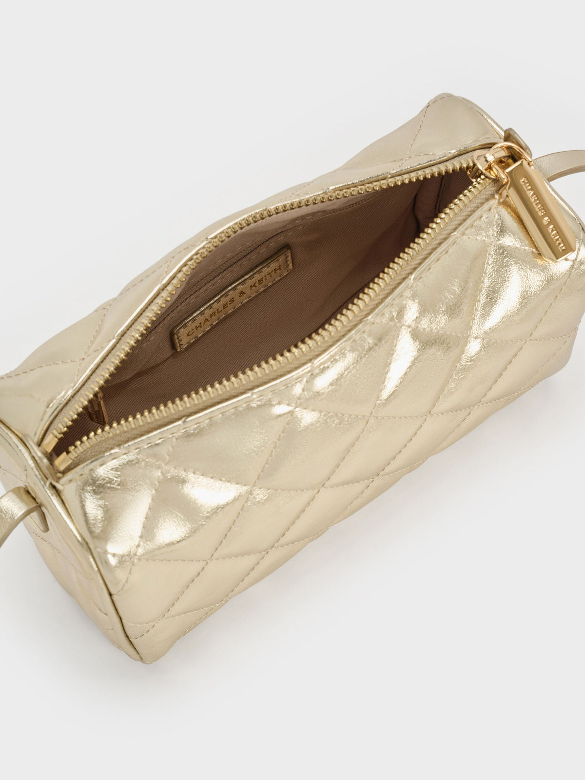 CHARLES & KEITH Great Value / Janie Metallic Quilted Shoulder Bag - Champagne