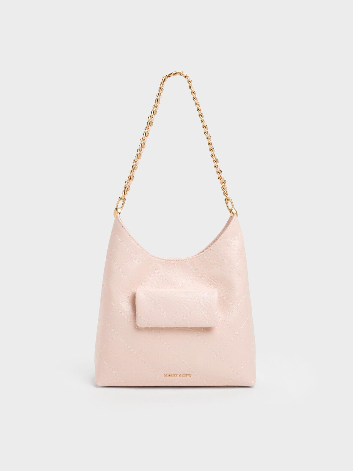 CHARLES & KEITH Exclusive / Duo Quilted Front-Pocket Chain Hobo Bag - Soft Pink