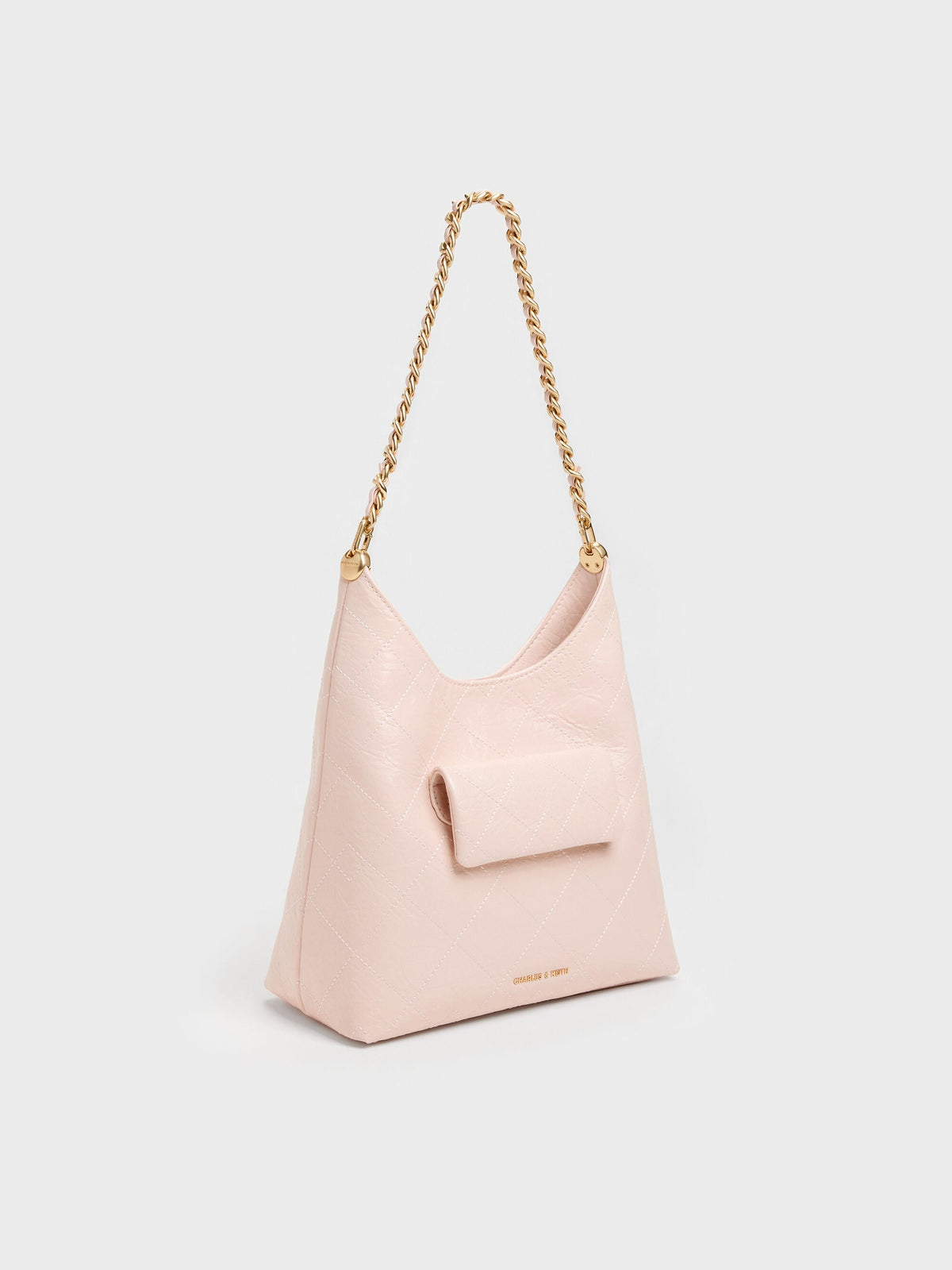 CHARLES & KEITH Exclusive / Duo Quilted Front-Pocket Chain Hobo Bag - Soft Pink