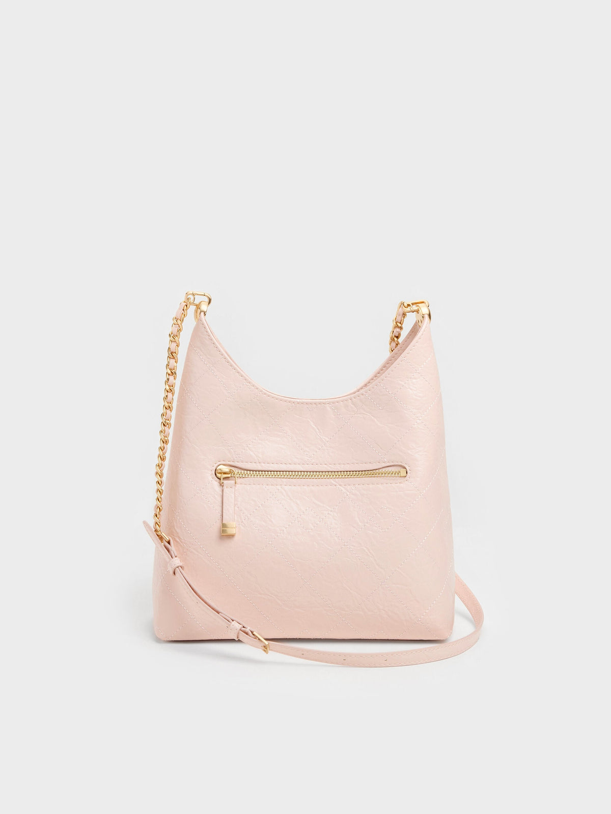 CHARLES & KEITH Exclusive / Duo Quilted Front-Pocket Chain Hobo Bag - Soft Pink