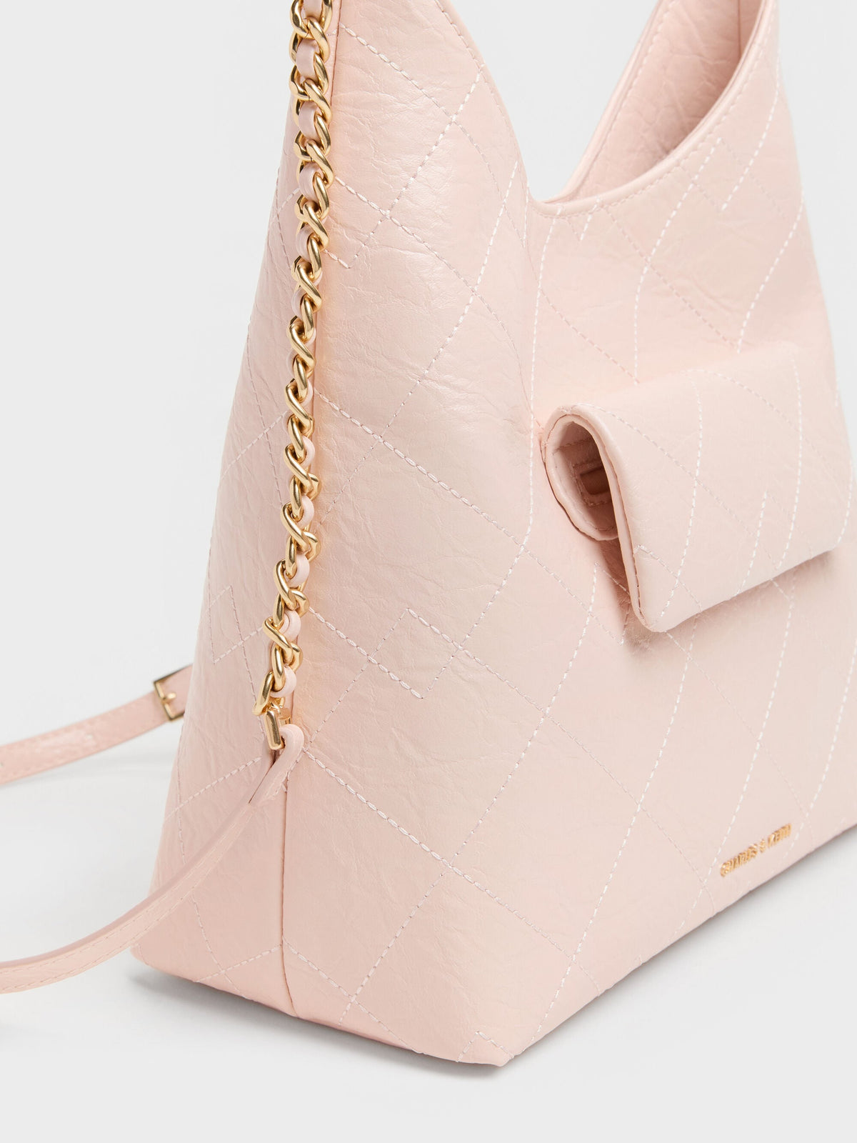 CHARLES & KEITH Exclusive / Duo Quilted Front-Pocket Chain Hobo Bag - Soft Pink