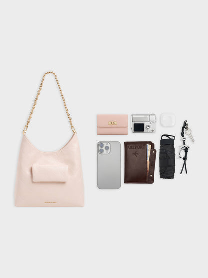 CHARLES & KEITH Exclusive / Duo Quilted Front-Pocket Chain Hobo Bag - Soft Pink
