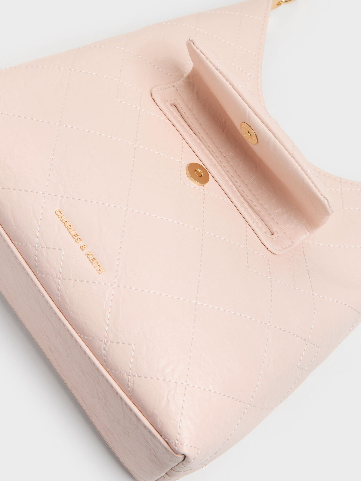 CHARLES & KEITH Exclusive / Duo Quilted Front-Pocket Chain Hobo Bag - Soft Pink