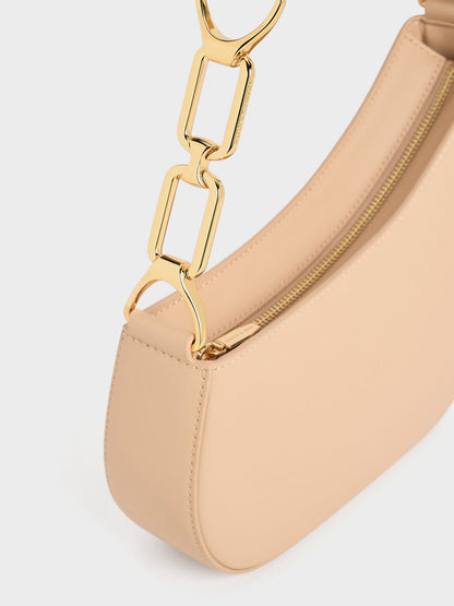 CHARLES & KEITH Classic / Agatha Chain-Strap Shoulder Bag - Beige