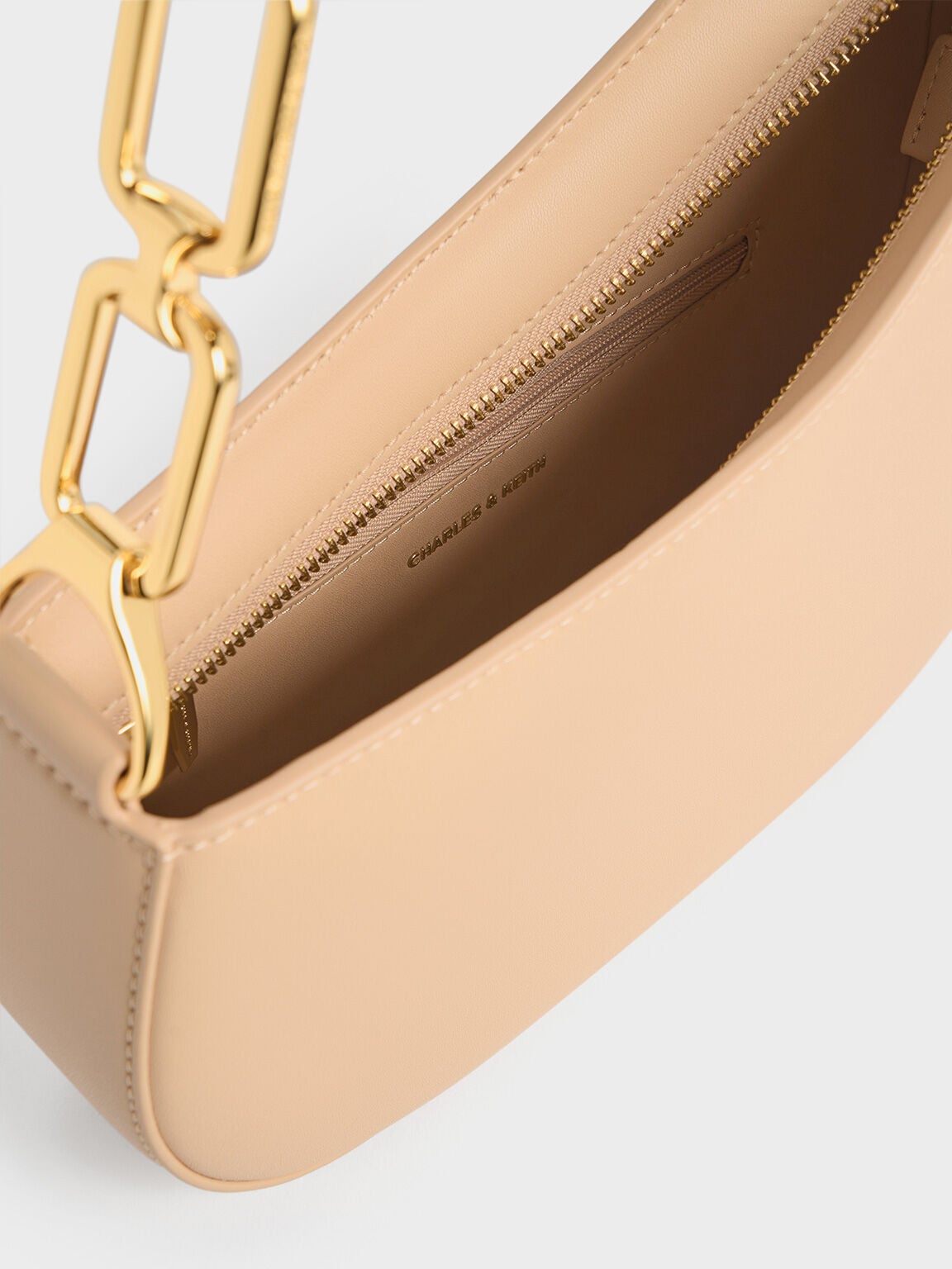 CHARLES & KEITH Classic / Agatha Chain-Strap Shoulder Bag - Beige
