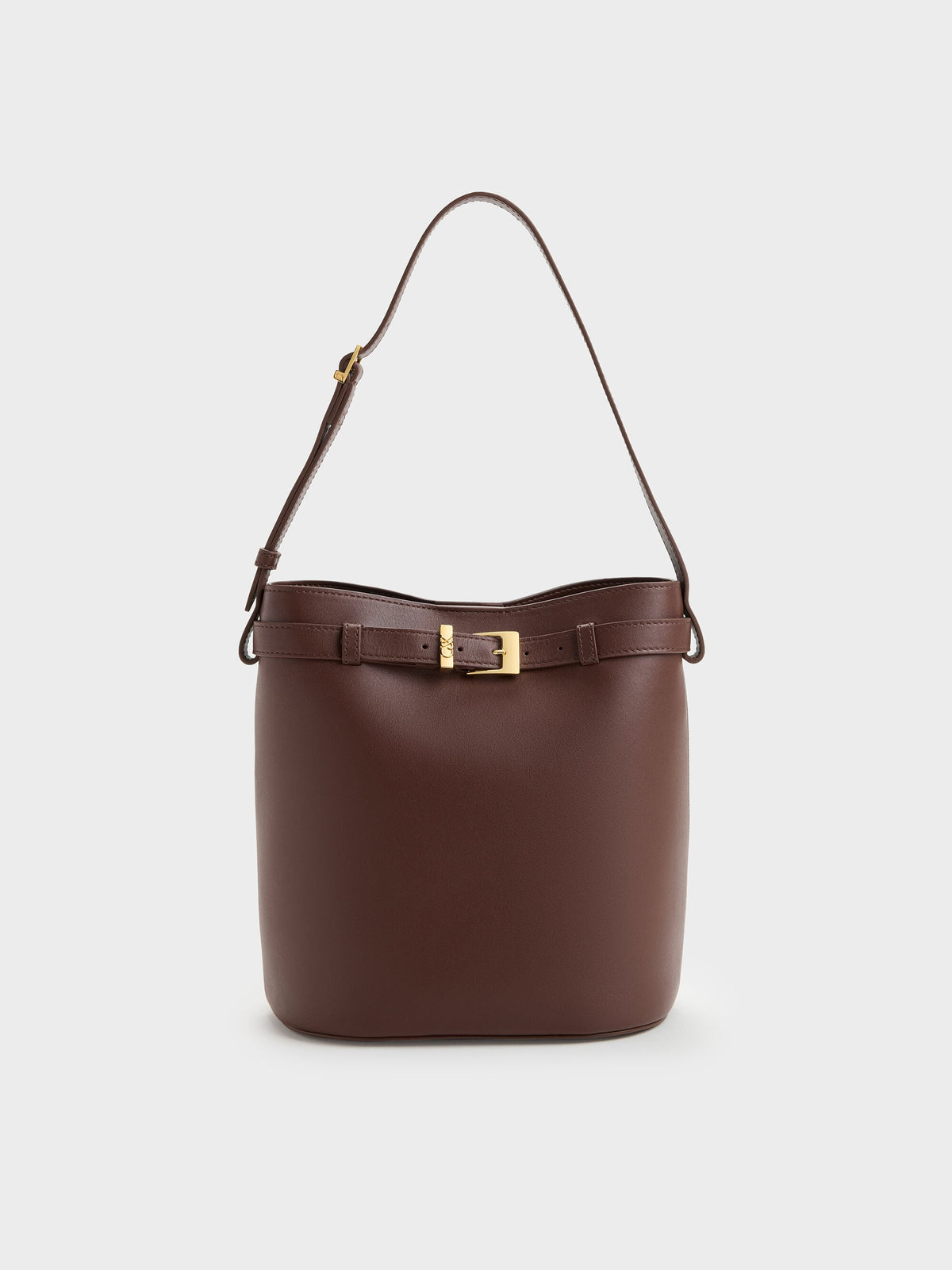 CHARLES & KEITH Sale / Jody Leather Belted Bucket Bag - Brown