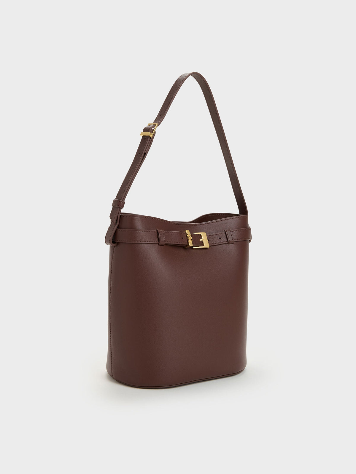 CHARLES & KEITH Sale / Jody Leather Belted Bucket Bag - Brown