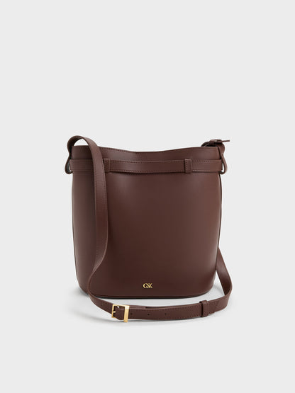 CHARLES & KEITH Sale / Jody Leather Belted Bucket Bag - Brown