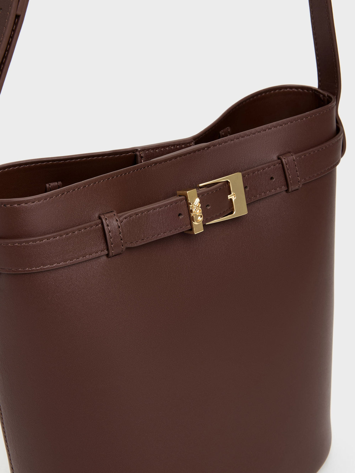 CHARLES & KEITH Sale / Jody Leather Belted Bucket Bag - Brown