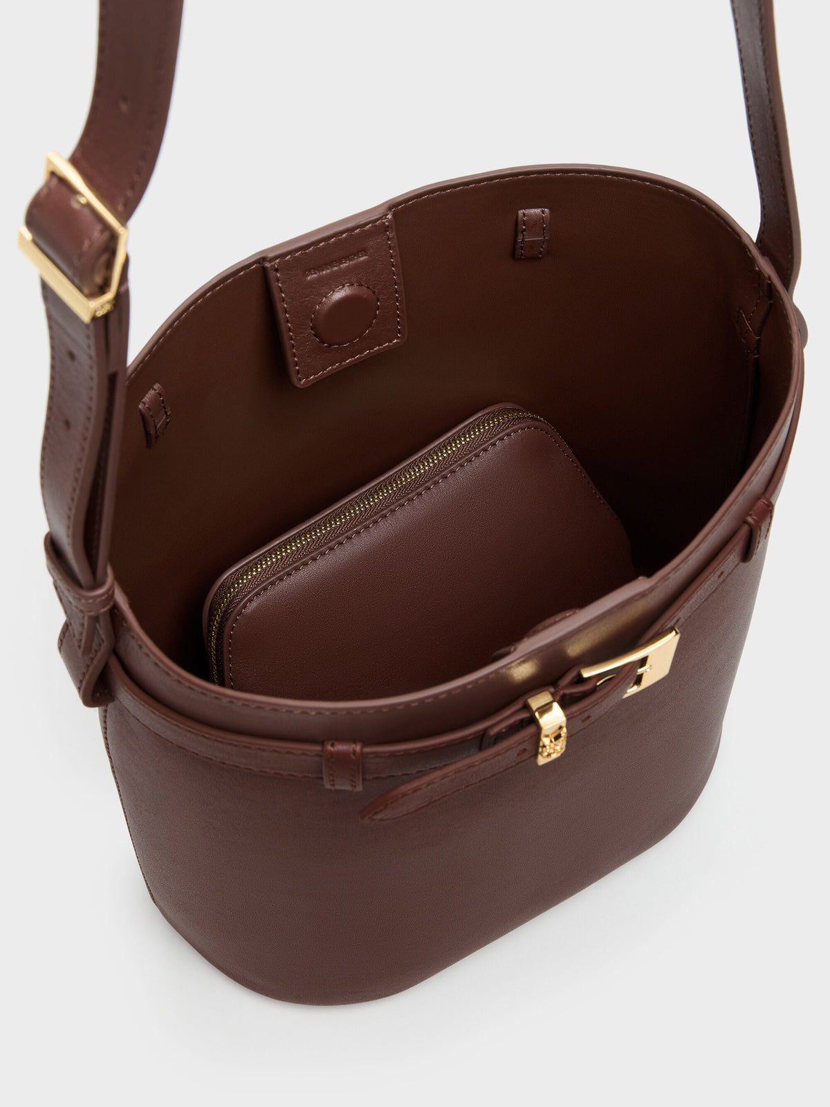 CHARLES & KEITH Sale / Jody Leather Belted Bucket Bag - Brown