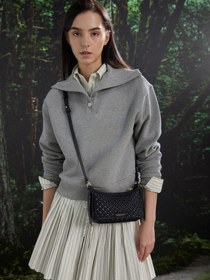 CHARLES & KEITH Classic / Mini Calla Woven Shoulder Bag - Black
