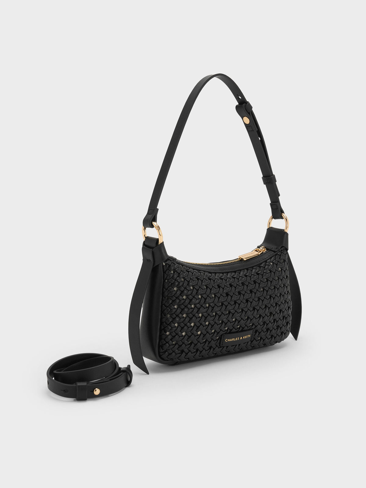 CHARLES & KEITH Classic / Mini Calla Woven Shoulder Bag - Black