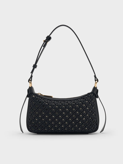 CHARLES & KEITH Classic / Mini Calla Woven Shoulder Bag - Black