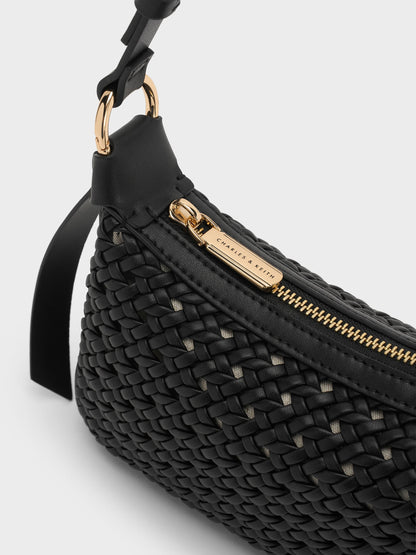 CHARLES & KEITH Classic / Mini Calla Woven Shoulder Bag - Black