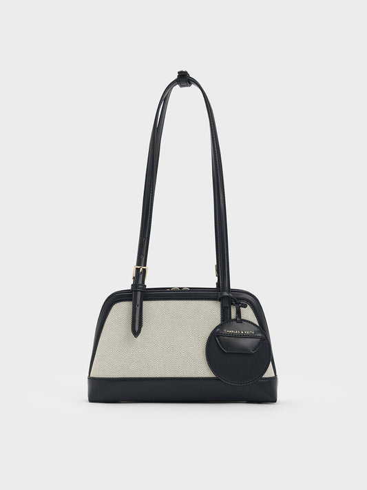 CHARLES & KEITH New / Enola Canvas Long-Handle Shoulder Bag - Black