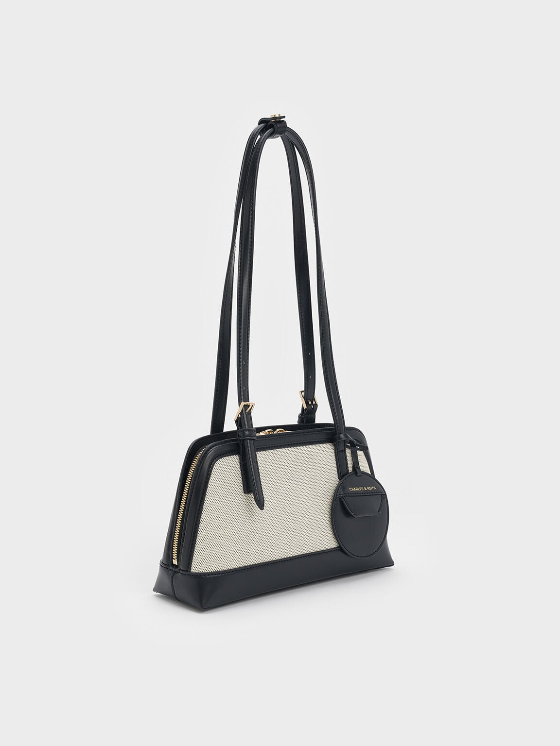 CHARLES & KEITH New / Enola Canvas Long-Handle Shoulder Bag - Black