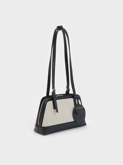 CHARLES & KEITH New / Enola Canvas Long-Handle Shoulder Bag - Black