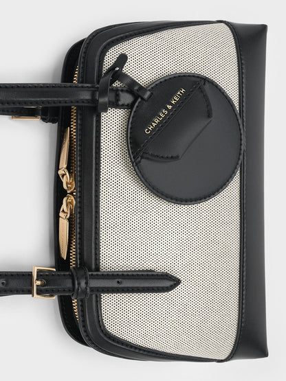 CHARLES & KEITH New / Enola Canvas Long-Handle Shoulder Bag - Black
