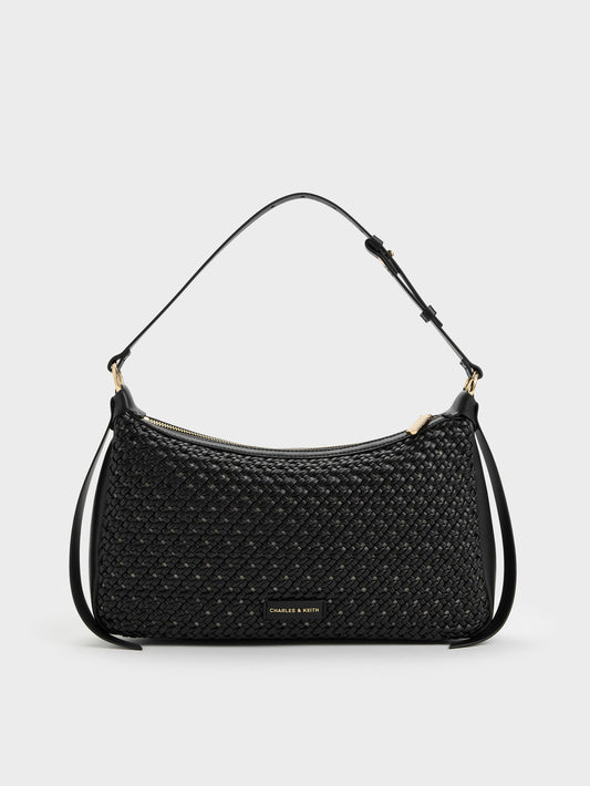 CHARLES & KEITH Smart Buy / Calla Woven Shoulder Bag - Black
