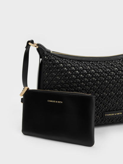 CHARLES & KEITH Smart Buy / Calla Woven Shoulder Bag - Black