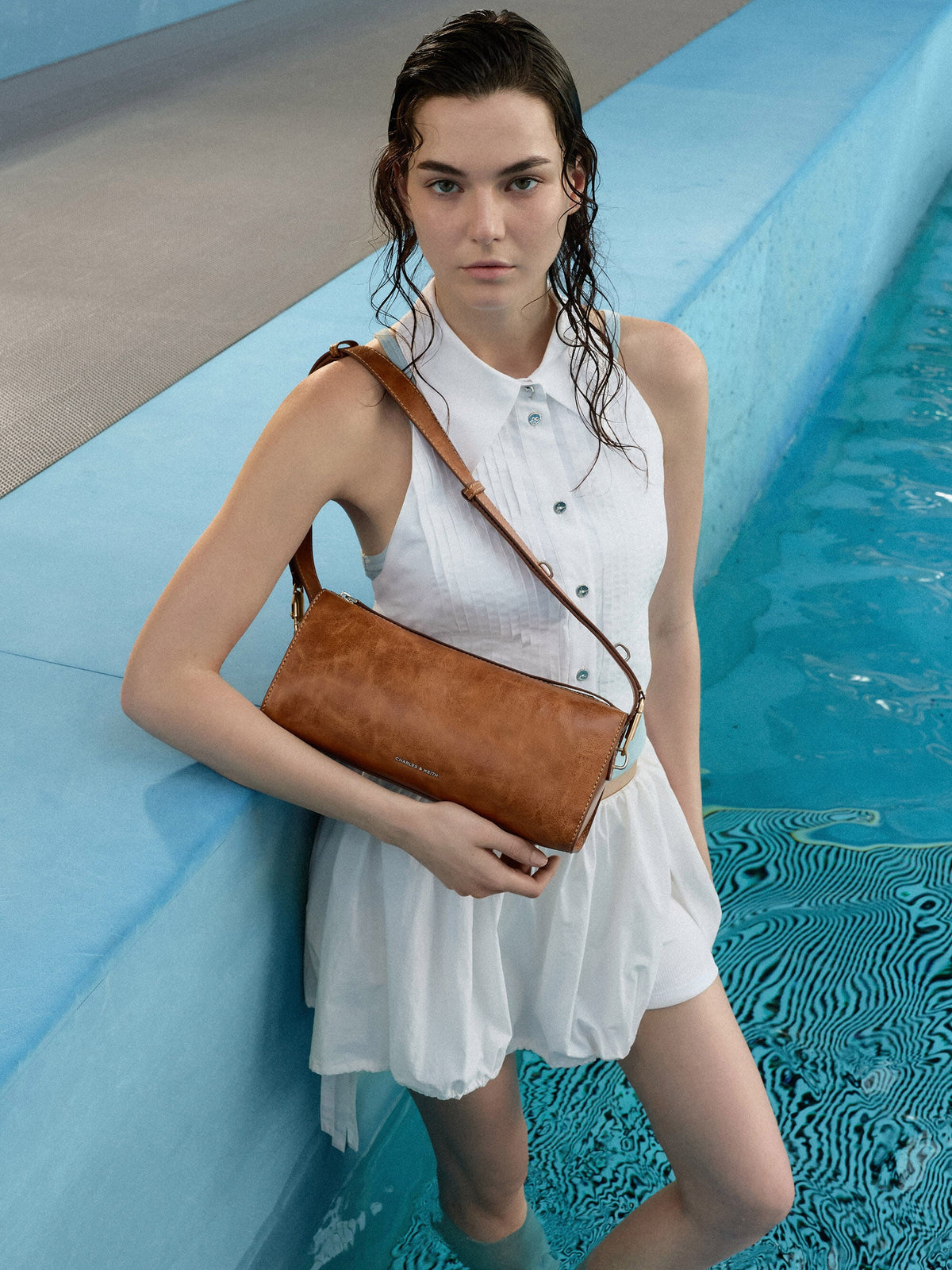 CHARLES & KEITH Customer Favorite / Delfina Elongated Shoulder Bag - Distressed Tan