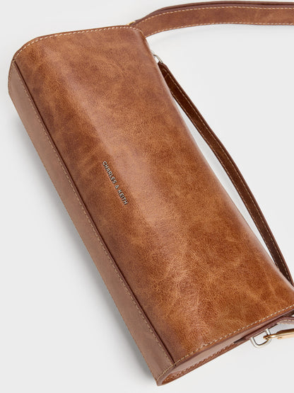 CHARLES & KEITH Customer Favorite / Delfina Elongated Shoulder Bag - Distressed Tan