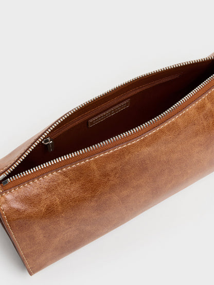CHARLES & KEITH Customer Favorite / Delfina Elongated Shoulder Bag - Distressed Tan