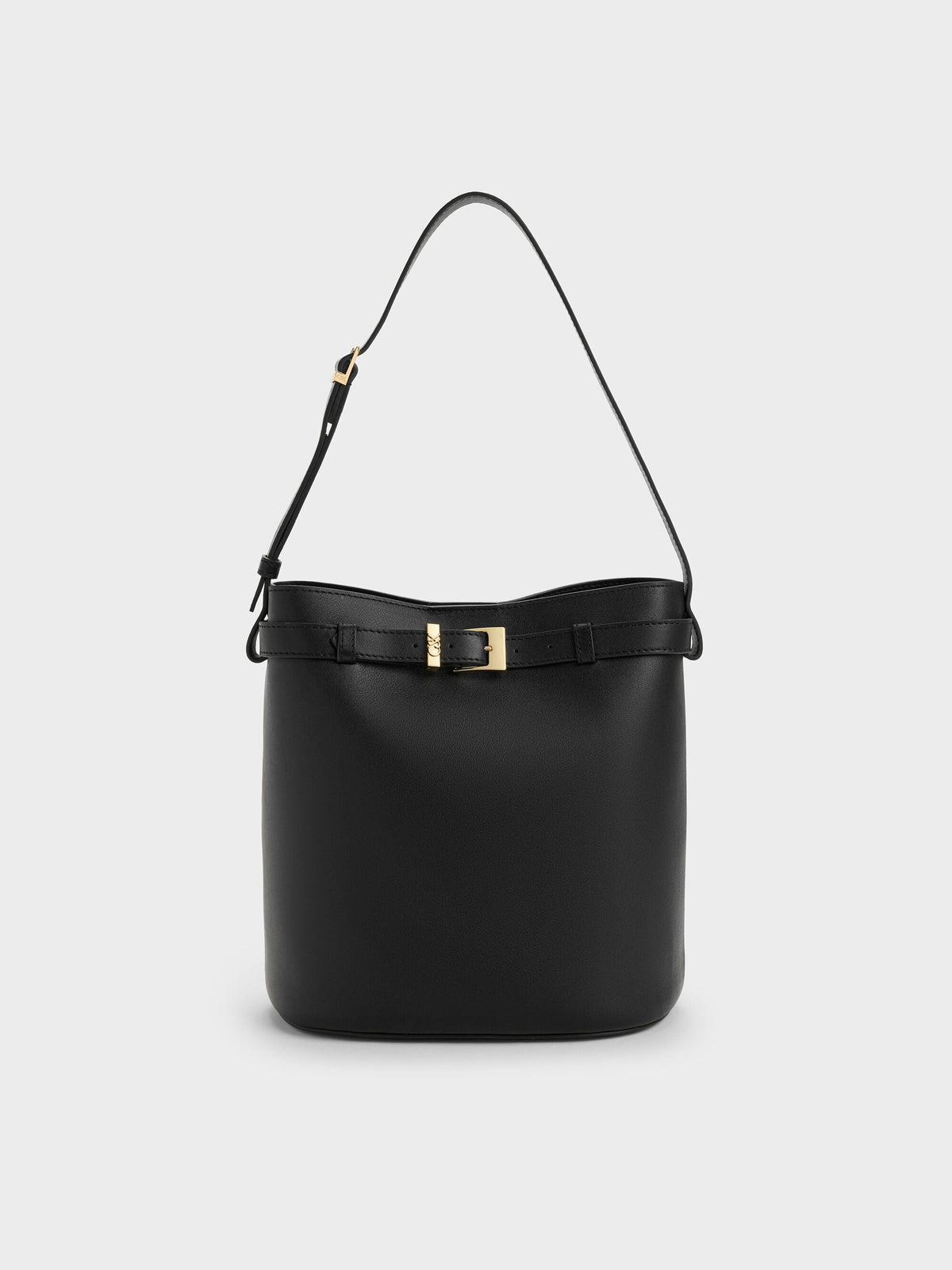 CHARLES & KEITH Deals / Jody Leather Belted Bucket Bag - Black