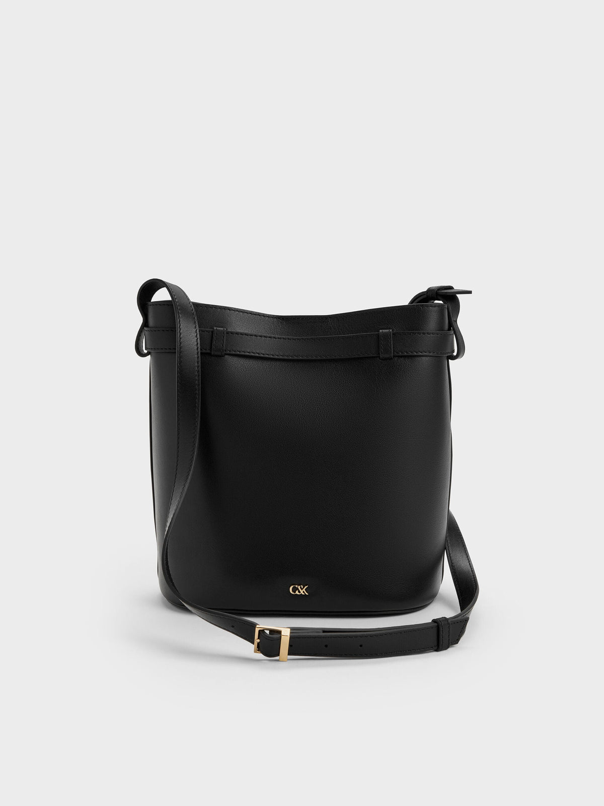 CHARLES & KEITH Deals / Jody Leather Belted Bucket Bag - Black
