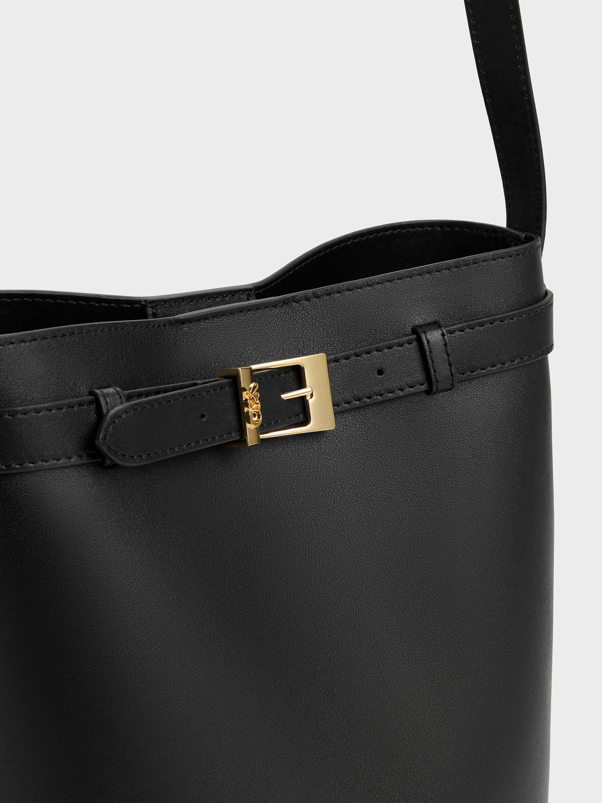 CHARLES & KEITH Deals / Jody Leather Belted Bucket Bag - Black