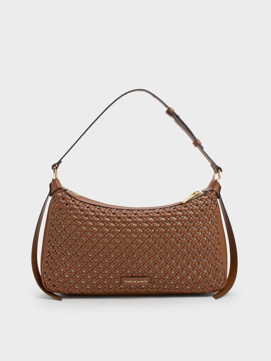 CHARLES & KEITH Premium / Calla Woven Shoulder Bag - Chocolate