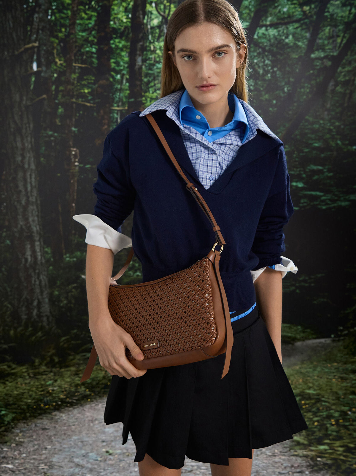 CHARLES & KEITH Premium / Calla Woven Shoulder Bag - Chocolate