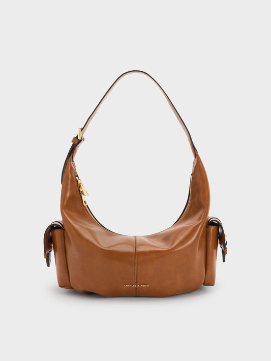 CHARLES & KEITH Great Value / Bessie Side-Pocket Hobo Bag - Distressed Tan
