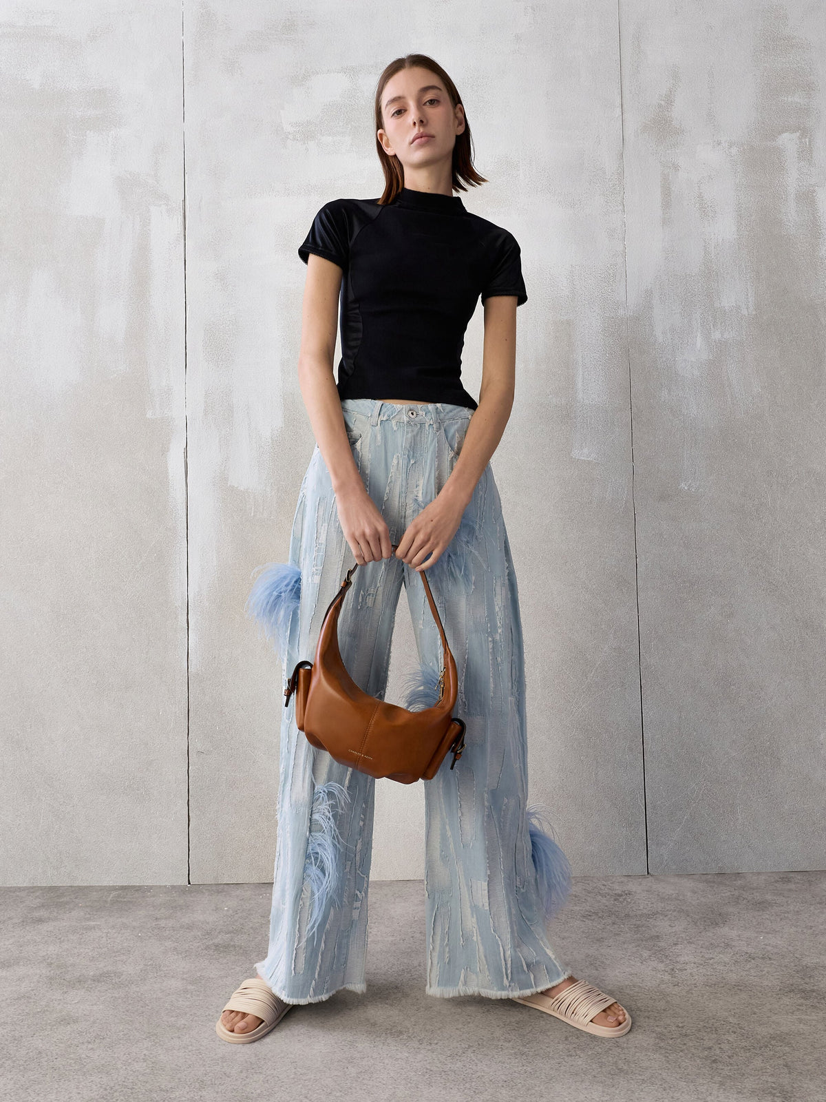 CHARLES & KEITH Great Value / Bessie Side-Pocket Hobo Bag - Distressed Tan