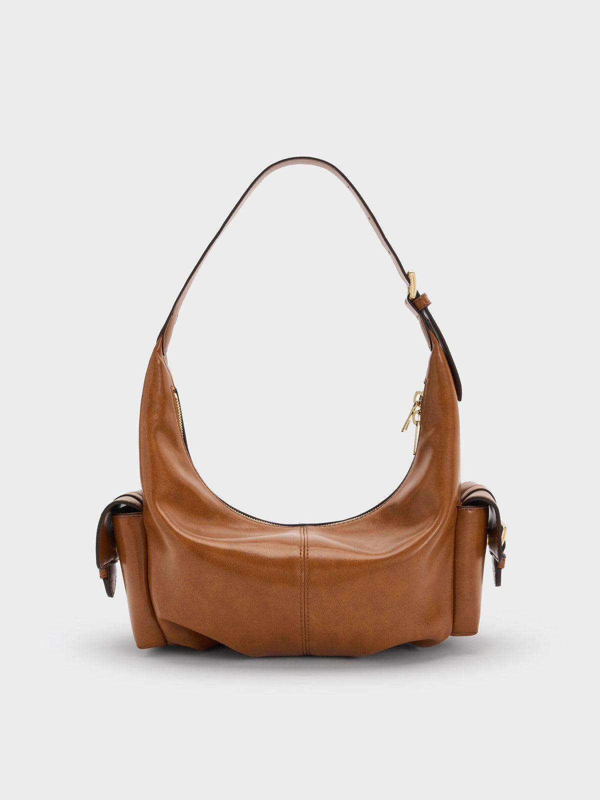 CHARLES & KEITH Great Value / Bessie Side-Pocket Hobo Bag - Distressed Tan