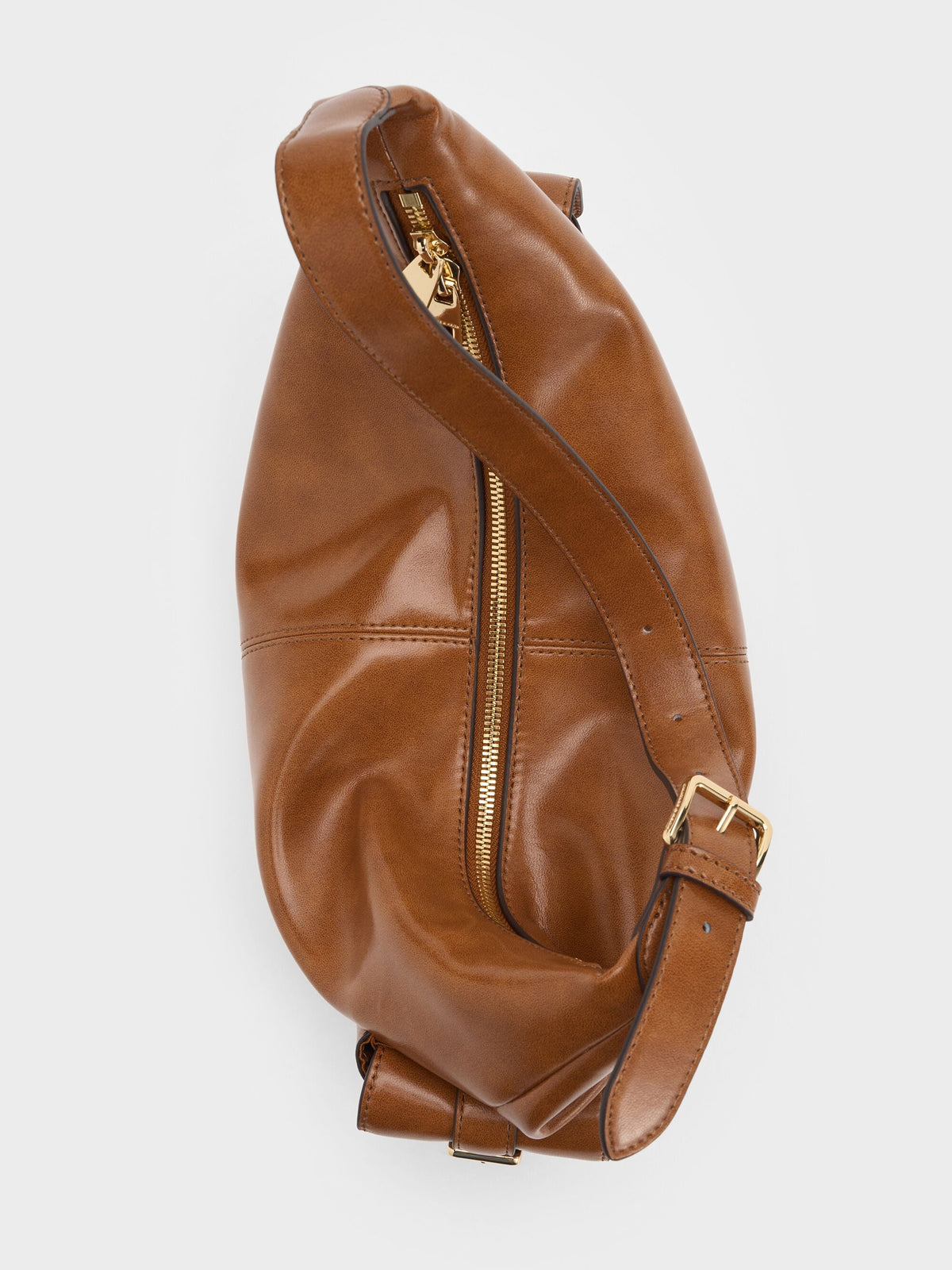 CHARLES & KEITH Great Value / Bessie Side-Pocket Hobo Bag - Distressed Tan