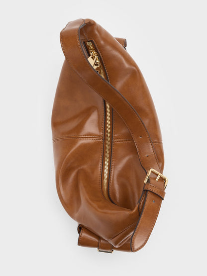 CHARLES & KEITH Great Value / Bessie Side-Pocket Hobo Bag - Distressed Tan
