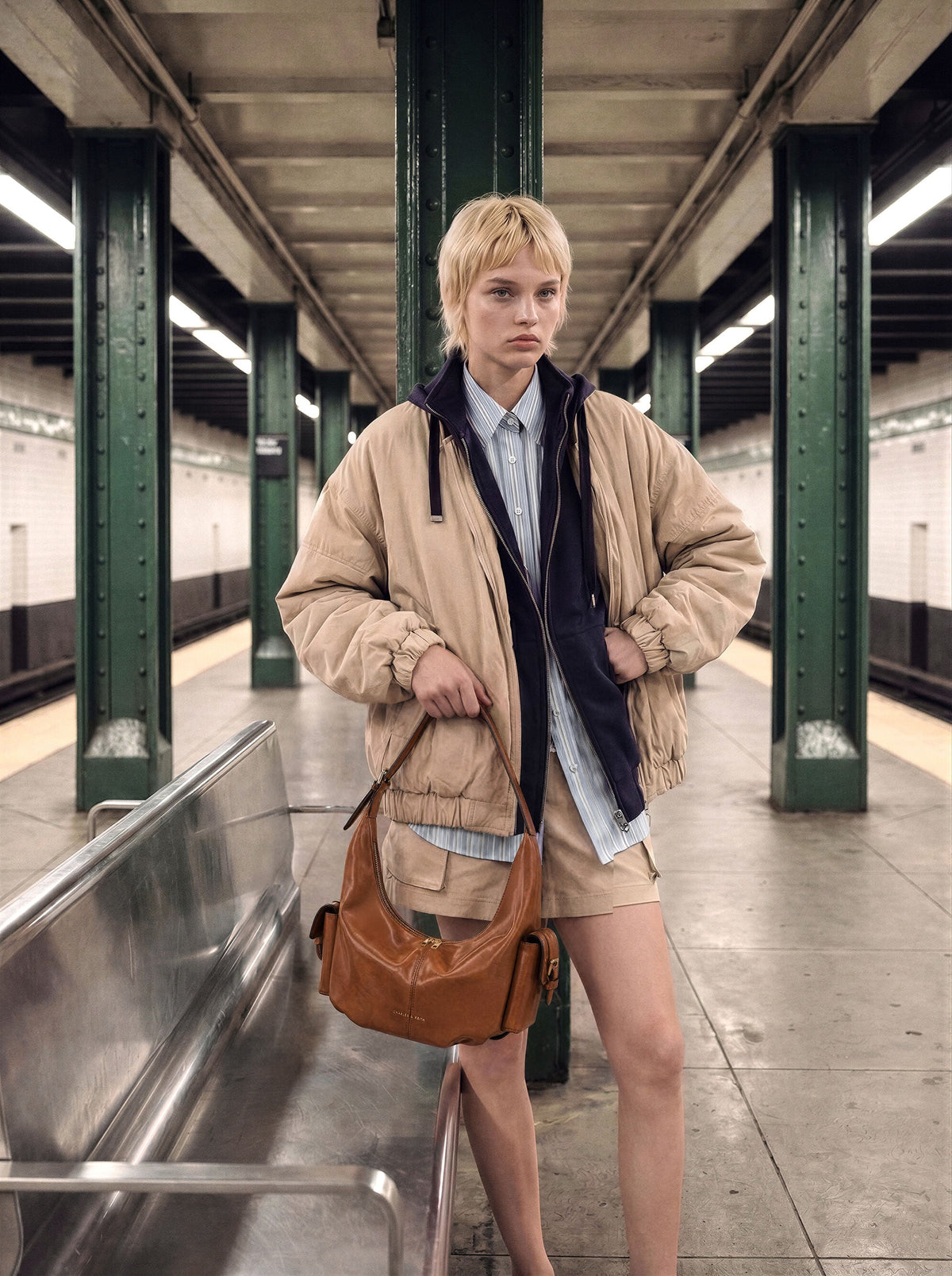 CHARLES & KEITH Great Value / Bessie Side-Pocket Hobo Bag - Distressed Tan