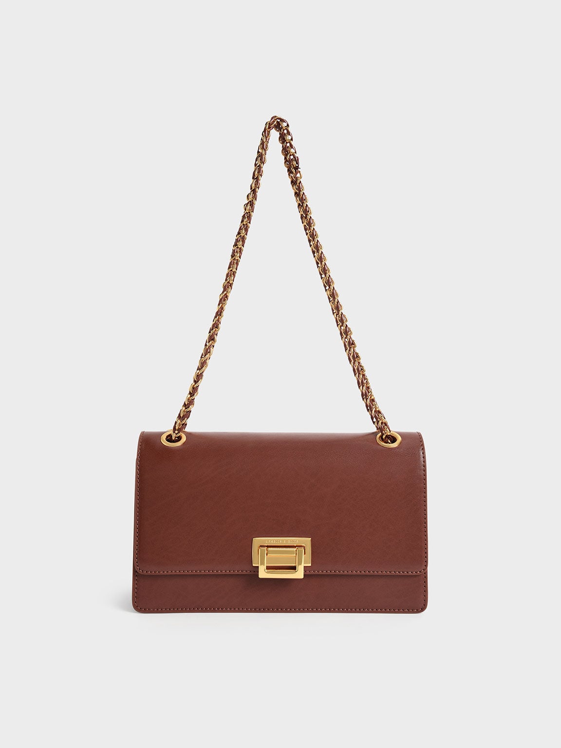 CHARLES & KEITH Classic / Everline Braided-Strap Shoulder Bag - Chocolate
