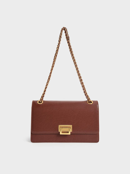CHARLES & KEITH Classic / Everline Braided-Strap Shoulder Bag - Chocolate